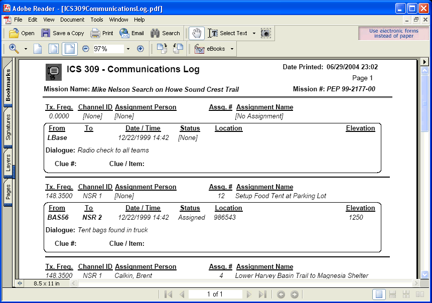 ICS 309 Communication Log -- PDF document